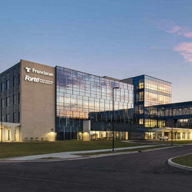 The hospital in the early morning.